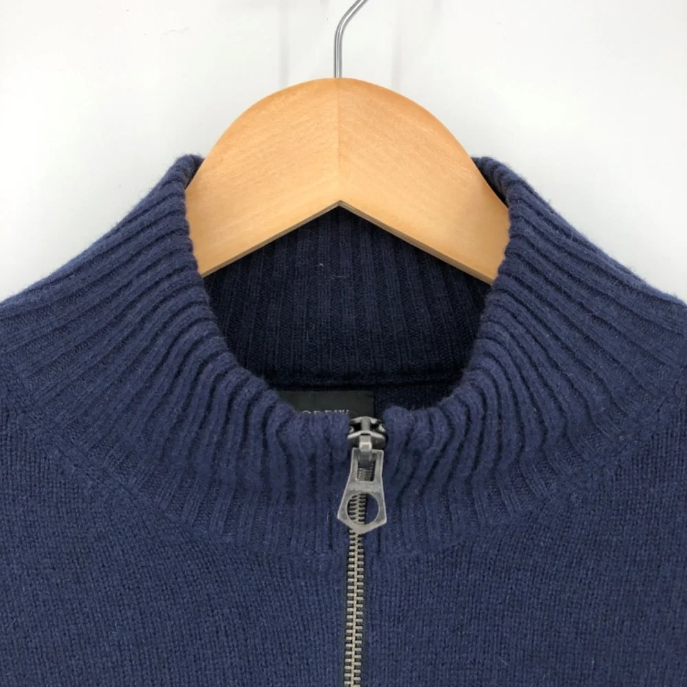 J Crew Mens Sweater Size XL Navy Blue Merino Wool Half Zip Rib Cuff Hem Pullover